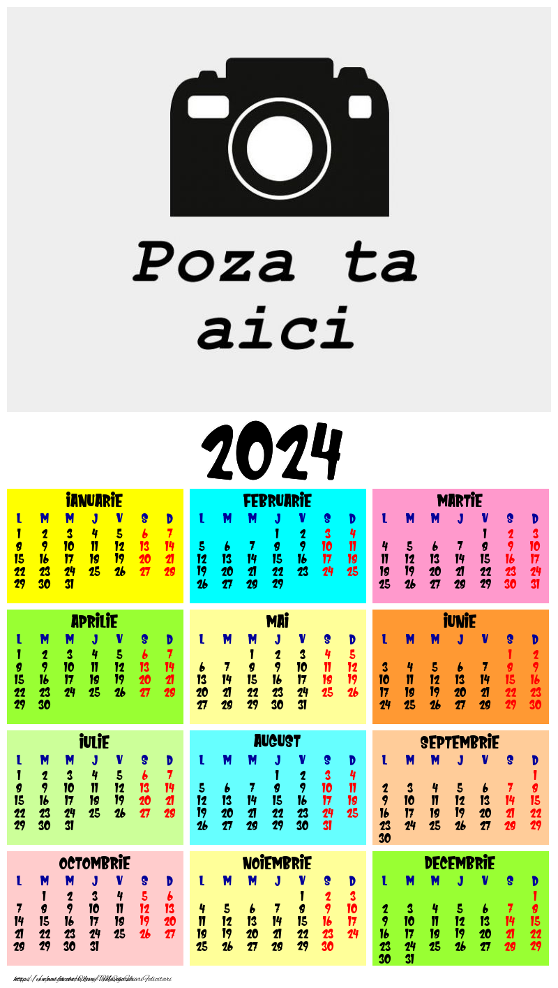 Calendar 2024 cu poza ta Culori Model 0020 Personalizare