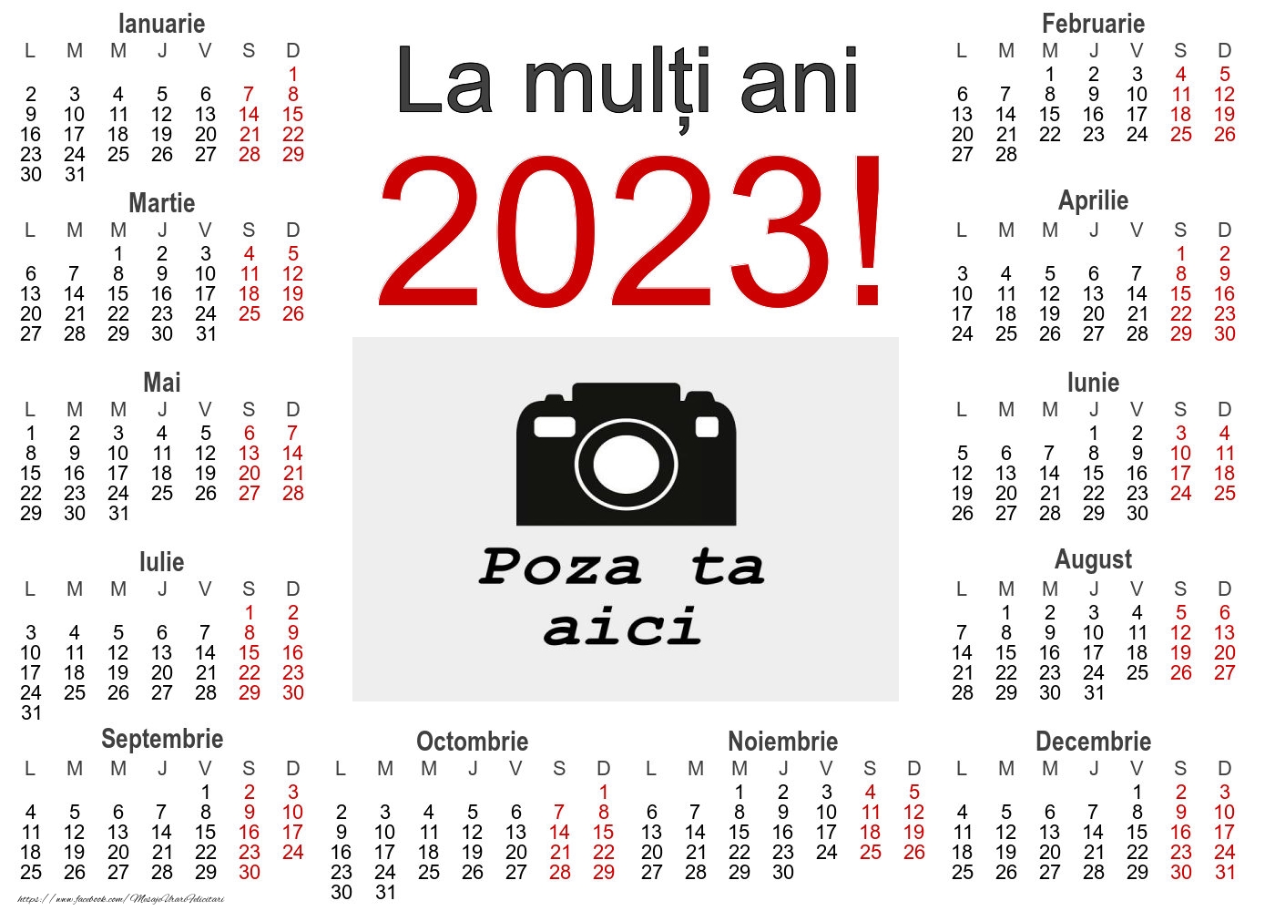 La mulți ani 2023! Calendar cu poza pe fundal alb Model 0079